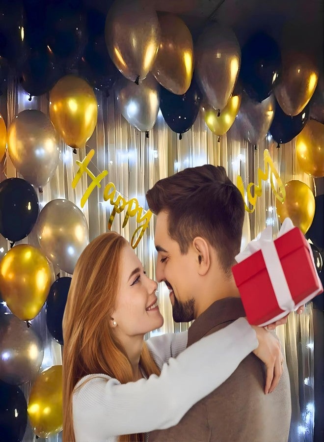 1iAM Romantic Happy Birthday Decoration Items Pack of 34pcs For Husband, Wife, Girlfriend, Boyfriend | Golden, Black & Silver Birthday Decoration Party Packs For Indoor or Outdoor Home, Room, Office - Image 3